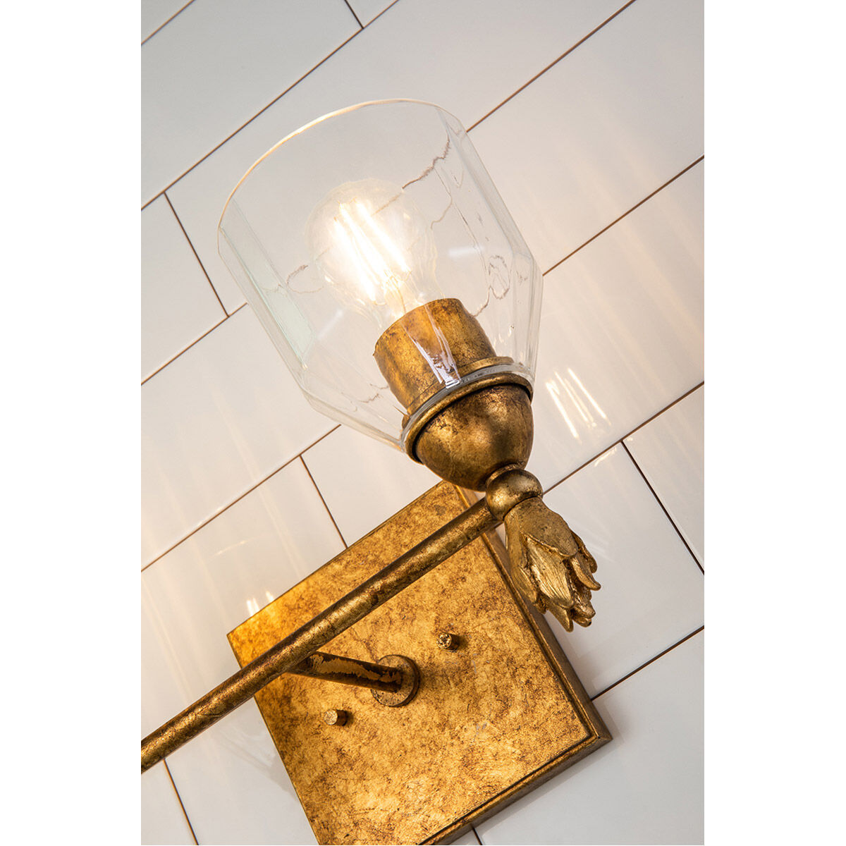 Fun Finial 2 Light 15 inch Gold Leaf with Antique Vanity Light Wall Light